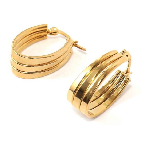 Oval Three-Line Hoop Earrings